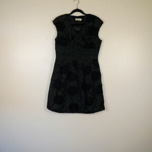 Kimshanu Black Satin Dress with Floral Detailing