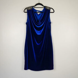 Roni Nicole Royla Blue Satin Dress with Cowl Neckline