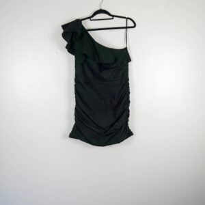 Forever Unique Black Satin Ruffle Dress