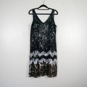 Oasis Black and Silver Sequin Flapper Dress