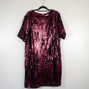 George T-shirt Style Sequin Dress in Wine Red