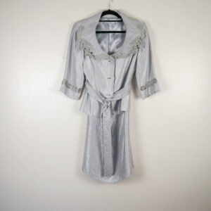 Gina Bacconi Silver Silk Two Piece Set, Jacket & Skirt