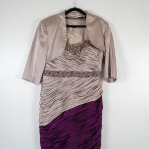 Veni Infantino Rose Satin and Purple Mini Dress with Beading and Bolero