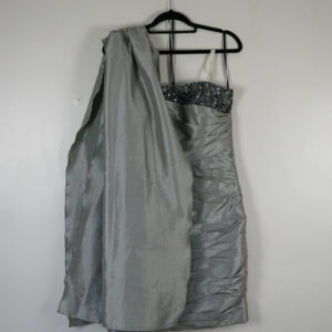 Mascara Silver Satin Fitted Dress with Beading and Stole