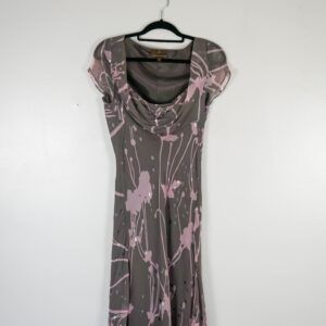Fenn Wright Mason Beige Chiffon Dress with Pink Floral Design and Cowl Neck