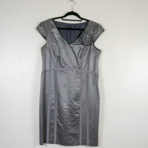 Planet Silver Satin A-line Dress with Flower Accent