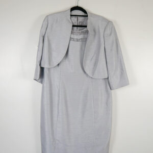 Jacques Vert Silver A-line Dress with Lace Neckline and Bolero