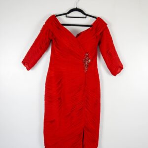 Veni Infantino Red Off-The-Shoulder Dress WIth Beaded Waist