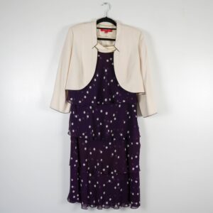Jacques Vert Purple Chiffon Poka-dot Dress and Cream Jacket
