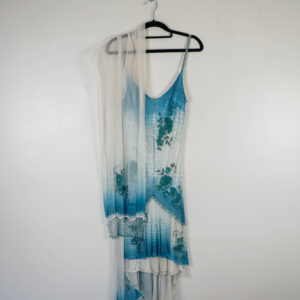Sagaie White and Blue Slip Dress with Shawl.