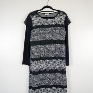 Latte White and Black Knitted Lace Dress