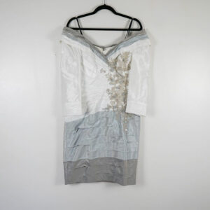 Ian Stuart White and Silver Satin Embellished Dress