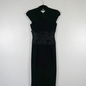 Karen Millen Black Mandarin Collar Satin Dress