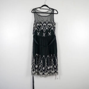 Debut Black Tea Dress with White Embroidery