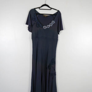 Fenn Wright Maison Grey Dress with Floral and Dragonfly Embellishment