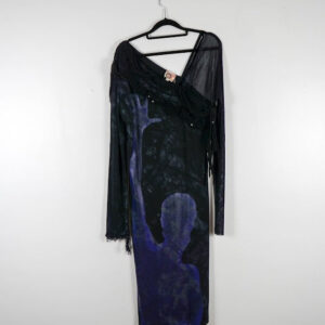 O. Aida Black Dress with Purple Print