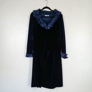 Gina Bacconi Midnight Blue Velvet Two Piece Set with Satin Accents