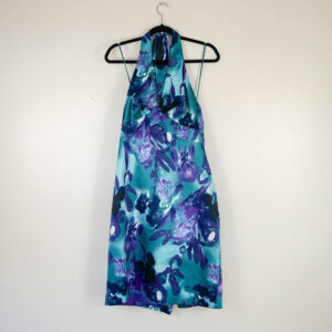 Debut Blue Toned Halterneck Dress With Floral Design