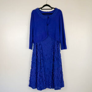 Country Casuals Bright Blue Floral Dress and Cardigan