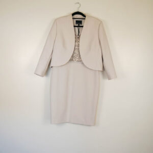 Phase Eight Pink and White Dress with Lace Bodice with Bolero