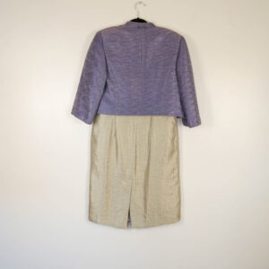 Jacques Vert Gold Dress with Purple Embroidery and Purple Bolero