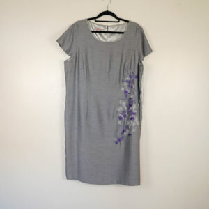 Jacques Vert Grey Dress with Purple Embroidery