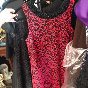Roman Red Lace Black Dress With Beaded Neckline