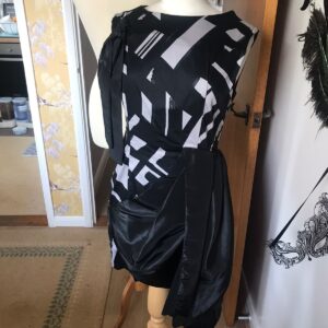 Jo Lady Black and Silver Dress with Satin Bow and Geometric Pattern