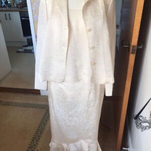 Libra Three Piece Set, Skirt, Top and Jacket in Textured Ivory
