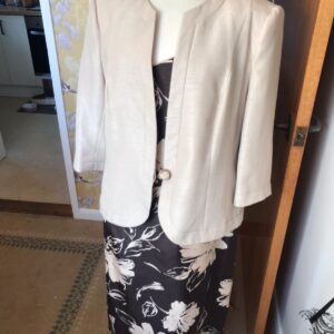 Jacques Vert Two Piece Set, Jacket and Dress in Brown Floral and Satin Finish