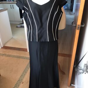 Maria Coco Two Piece Skirt and Top in Black Satin