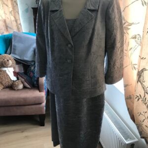 Luis Civit Silver Textured Silk Dress and Jacket