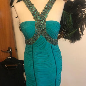 Forever Unique Terquoise Mini Dress With Beaded Bodice